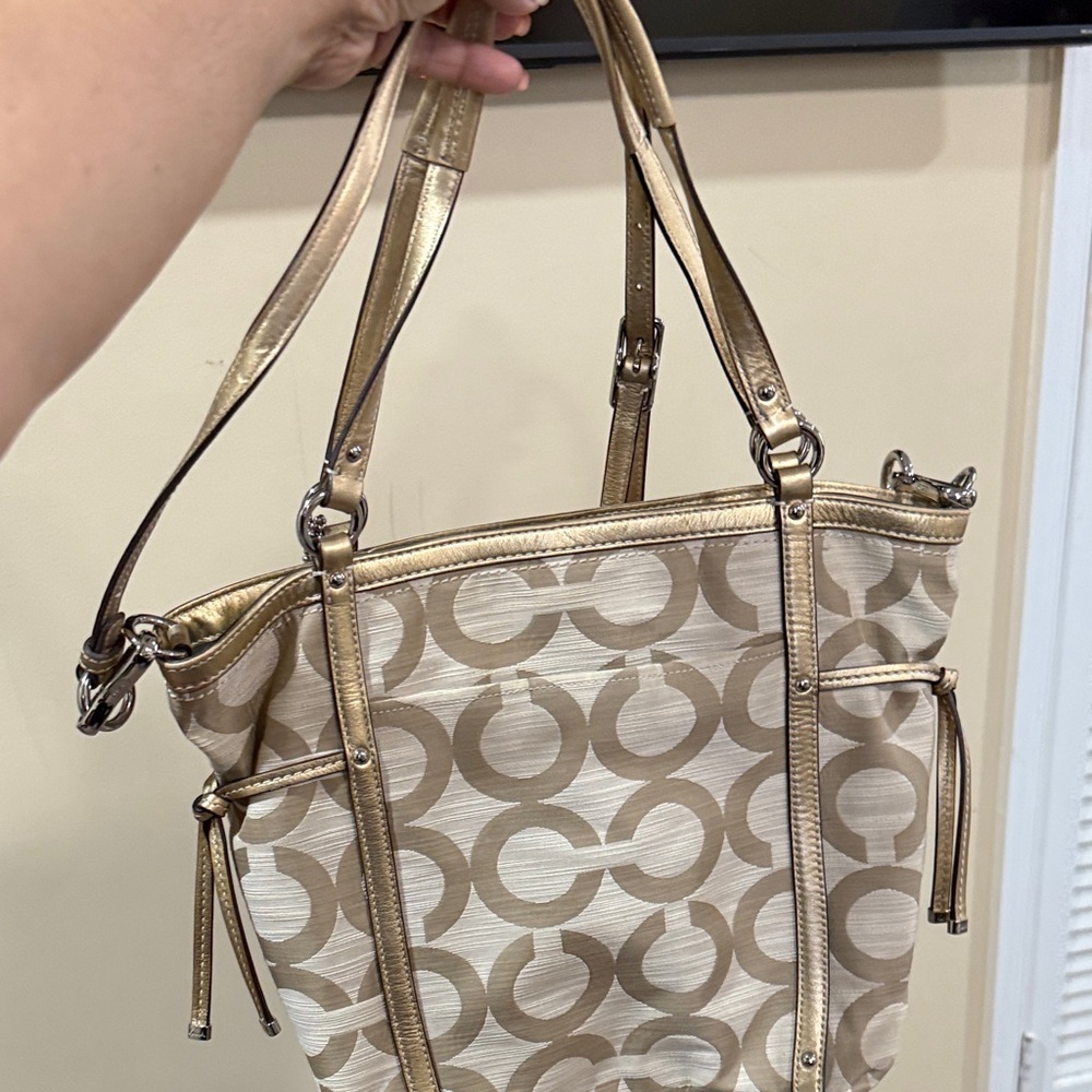 Coach Metallic Gold and Beige Shoulder Bag